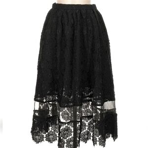 Jovonna London Black Lace Midi Skirt Size 4 | Sheer Panel Floral Overlay